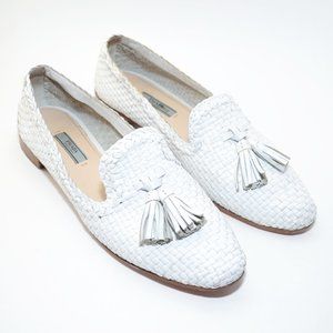 Prada White Woven Leather Tassel Loafers 39.5/9.5